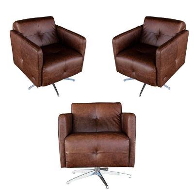 Kit 3 Poltronas Giratória Astana G40 para Sala de Estar Couro Tabaco Gran Belo