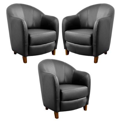 Kit 3 Poltronas Decorativas Kairós G03 Sala de Estar Couro Preto Gran Belo