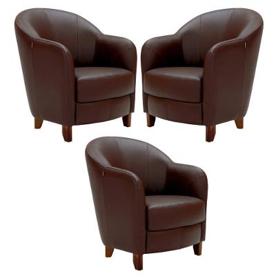 Kit 3 Poltronas Decorativas Kairós G03 Sala de Estar Couro Chocolate Pés Madeira Gran Belo