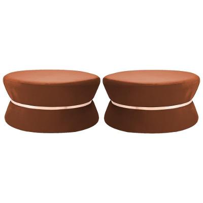 Kit 2 Puffs Dhaka Veludo Telha G15 Redondos Assento Espuma para Sala de Estar Gran Belo