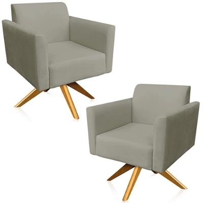 Kit 2 Poltronas Decorativas Isabella G19 Suede Nude para Sala de Estar Gran Belo