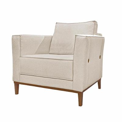 Poltrona Decorativa Tarantino G63 Linho Off White com Pés em Madeira Gran Belo