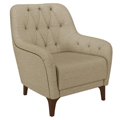 Poltrona Decorativa Petra G45 em Linho Bege com Pés Palito de Madeira para Sala de Estar Gran Belo
