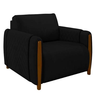 Poltrona Decorativa Maceió G45 para Sala de Estar com Pés Palito Madeira Estofado Preto Gran Belo