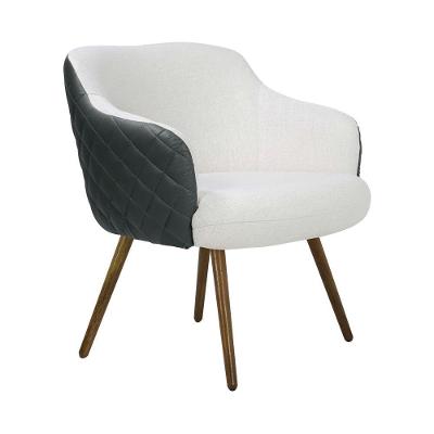 Poltrona Decorativa Kitana Pu Sintético e Linho Cinza-branco Pés Palito Gran Belo
