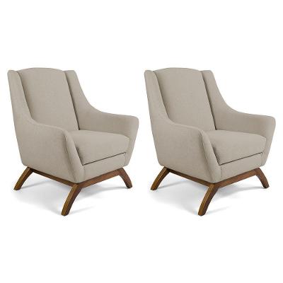 Kit 02 Poltronas Decorativas Naomi para Sala de Estar Algodão Poliéster Bege Gran Belo