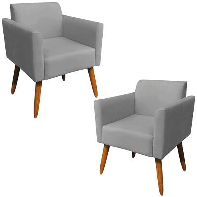 Kit 02 Poltronas Decorativas Isabella G19 Suede Grafite com Pés Palito para Sala de Estar Gran Belo