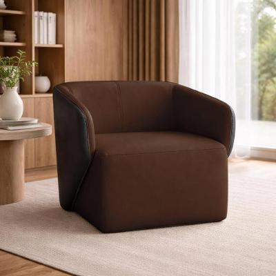 Poltrona Castiel 74cm Giratória Couro Marrom Brilho G34 para Sala de Estar Gran Belo