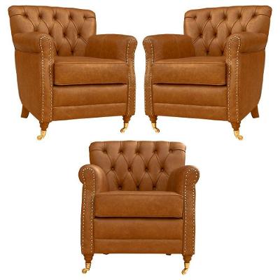 Kit 3 Poltronas Decorativas Níger Sala de Estar Couro Mel Pés Príncipe Gran Belo