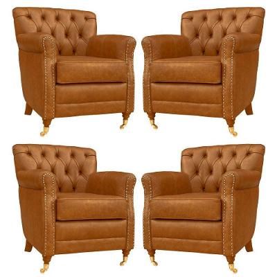 Kit 4 Poltronas Decorativas Níger G58 Sala de Estar Couro Mel Pés Príncipe Gran Belo