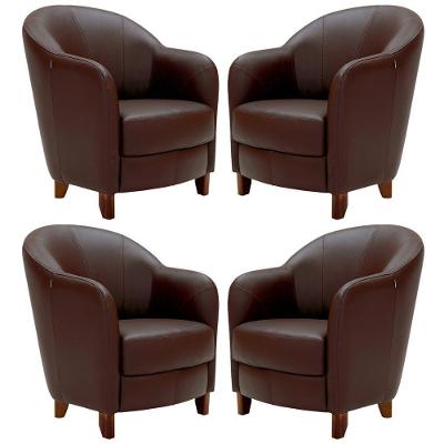 Kit 4 Poltronas Decorativas Kairós G03 Sala de Estar Couro Chocolate Pés Madeira Gran Belo
