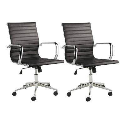 Kit 2 Cadeiras Executivas Royal Baixa G56 Pu Sintético Base Giratória com Altura Ajustável Preta