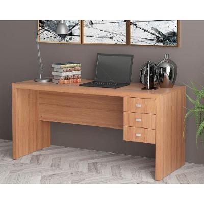 Mesa Escrivaninha em l Me4113 Juvenil 3 Gavetas MDP 155cm Amêndoa