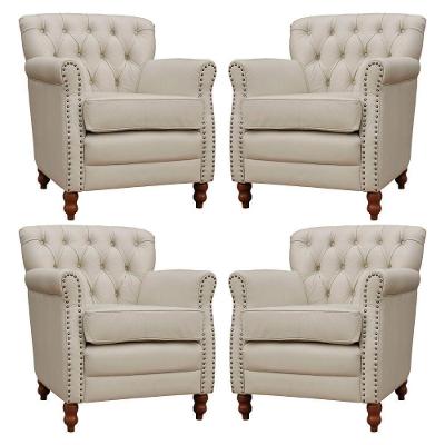 Kit 4 Poltronas Níger G58 Sala de Estar Couro Off White com Pés Madeira Gran Belo