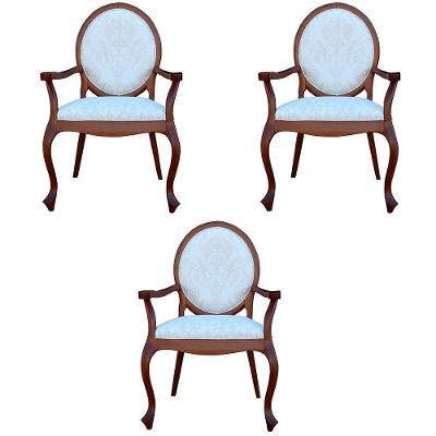 Kit 3 Poltronas Decorativas Adrie Sala de Estar Sarja Bege-imbuia Gran Belo