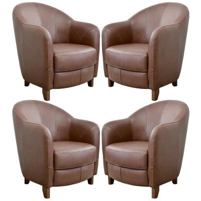 Kit 4 Poltronas Decorativas Kairós G03 Sala de Estar Couro Caramelo com Pés Madeira Gran Belo