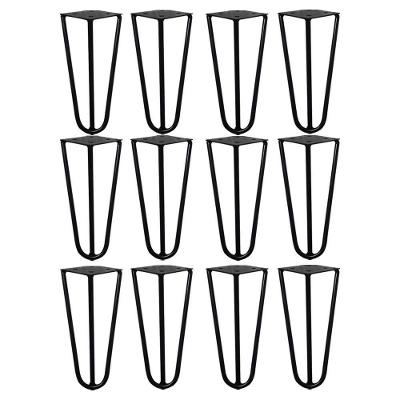 Kit 12 Pés de Metal Hairpin Legs Gran Belo G41 15cm Ferro Maciço para Mesas de Centro e Puffs Preto