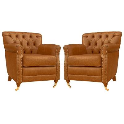 Kit 2 Poltronas Decorativas Níger G58 Sala de Estar Couro Mel com Pés Príncipe Gran Belo