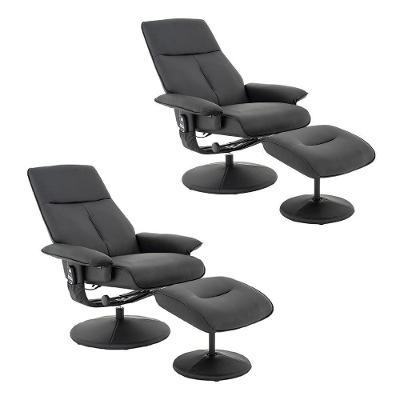 Kit 2 Poltronas de Massagem Arizona Reclinável e Giratória Pu Preto Gran Belo