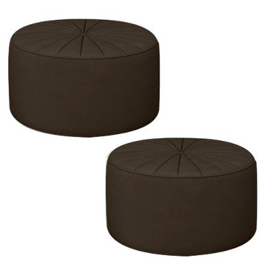 Kit 2 Puffs Decorativos G45 Round Sala de Estar Veludo Marrom Gran Belo