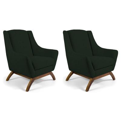 Kit 2 Poltronas Decorativas Naomi Sala de Estar Veludo Verde Musgo G15 Gran Belo