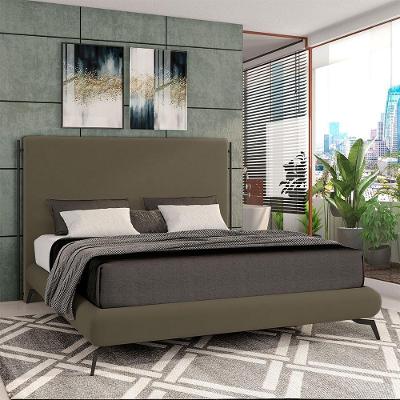Cama Box Casal Bezos G91 MDF-MDP Pés em Alumínio Veludo Castor Preto Gran Belo
