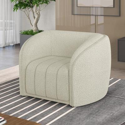 Poltrona Decorativa Adam Sala de Estar Revestimento Boucle Confortável Off White Gran Belo