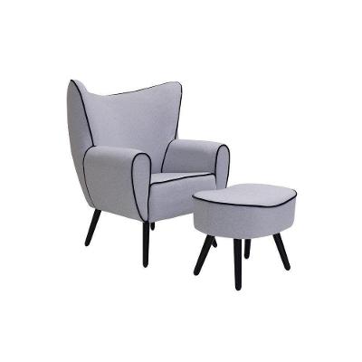 Poltrona com Puff Belize Decorativa para Sala de Estar Estofada Cinza G15 Gran Belo