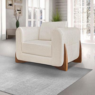 Poltrona Buzz G63 Sala de Estar Linho Off White Confortável com Pés em Madeira Gran Belo