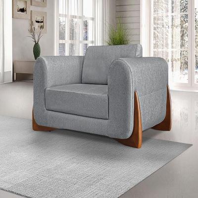 Poltrona Buzz G63 Sala de Estar em Linho com Assento Acolchoado Cinza Gran Belo