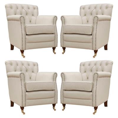 Kit 4 Poltronas Níger Sala de Estar Couro Off White Pés Príncipe Gran Belo