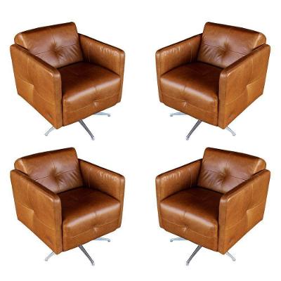 Kit 4 Poltronas Giratória Astana G40 para Sala de Estar Couro Marrom Gran Belo