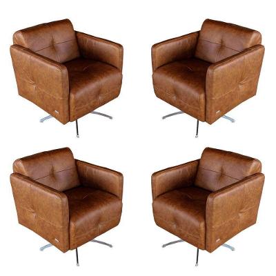 Kit 4 Poltronas Giratória Astana G40 para Sala de Estar Couro Caramelo Gran Belo
