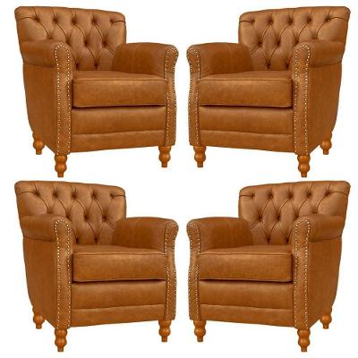 Kit 4 Poltronas Decorativas Níger Sala de Estar Couro Mel Pés Madeira Gran Belo