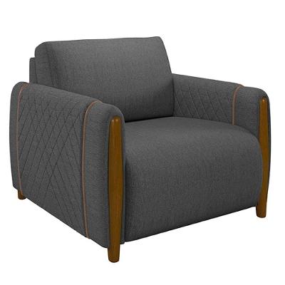 Poltrona Decorativa Maceió G45 com Pés de Madeira em Linho Chumbo para Sala de Estar Gran Belo
