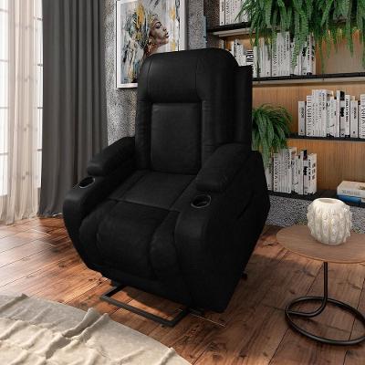 Poltrona Reclinável Elétrica Lift Crihs G23 Pu Preto Brilho para Sala de Estar Gran Belo
