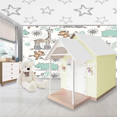 Casinha de Brinquedo Infantil em MDF L12 Telhado Branco e Amarelo Criança Feliz