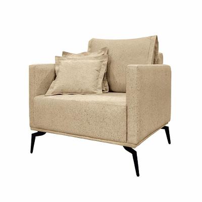 Poltrona Decorativa Stagno G63 em Linho Bege com Pés em Aço Carbono Confortável Gran Belo