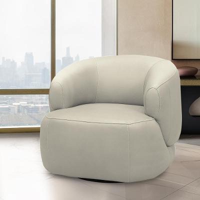 Poltrona Decorativa Verona G88 Sala de Estar Couro Bege Base Giratória em Aço Gran Belo