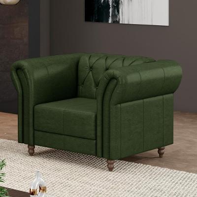 Poltrona Decorativa Stanford Chesterfield Couro Verde Manchado Confortável Gran Belo