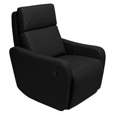 Poltrona Decorativa Reclinável Manual Moroni Couro Preto G43 para Sala de Estar Gran Belo