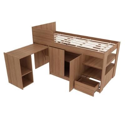 Cama Infantil Juvenil Multifuncional CM8021 com Mesa Retrátil MDP Amêndoa Gran Belo