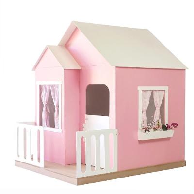 Casinha de Brinquedo Infantil Artesanal L12 com Janela Lateral Rosa e Branco Gran Belo
