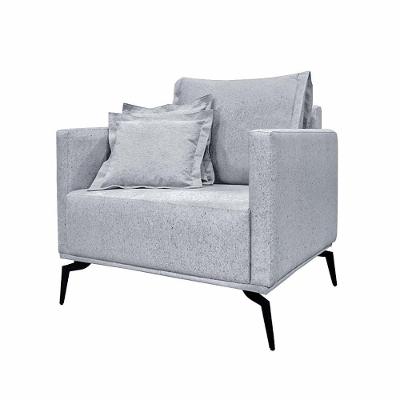 Poltrona Decorativa Stagno G63 em Linho Cinza Rustico com Pés em Aço para Sala de Estar Gran Belo