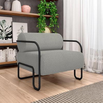 Poltrona Decorativa Polatsk G33 para Sala de Estar Bouclê Assento Confortável Cinza Gran Belo