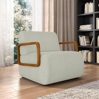 Poltrona Decorativa Odessa G33 para Sala de Estar Bouclê Cinza Claro Gran Belo