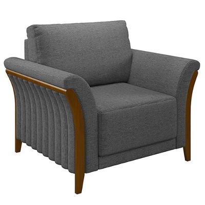 Poltrona Decorativa Market G45 Pés em Madeira Assento Confortável Linho Chumbo Gran Belo