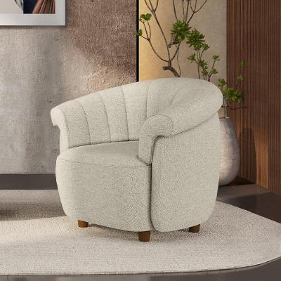 Poltrona Decorativa Latvia G45 Linho Offwhite com Espuma D26 Pés de Madeira Gran Belo