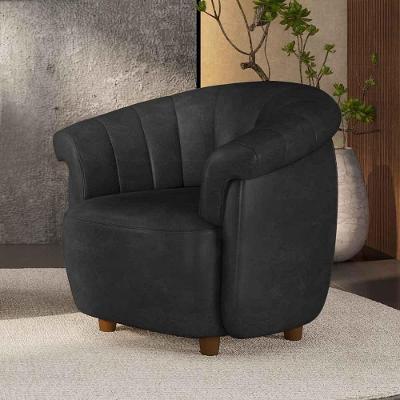 Poltrona Decorativa Latvia G45 para Sala de Estar Couro Sintético Preto Manchado Gran Belo