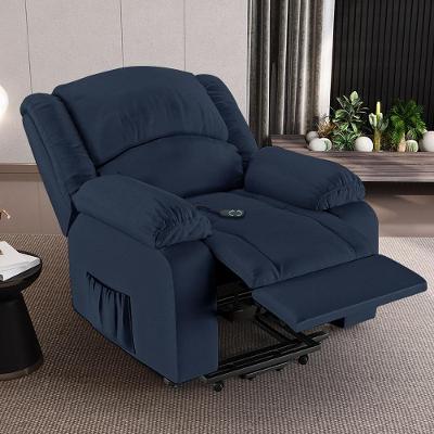 Poltrona Reclinável Elétrica Madrid G23 com Elevação Lift Pu Azul Gran Belo